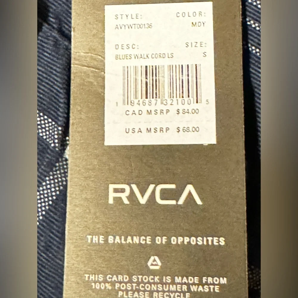 RVCA Corduroy Button Up Shirt size Small
